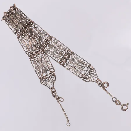 Armband filigranarbete 18cm säkerhetskedja silver 835/1000 Vikt: 13 g