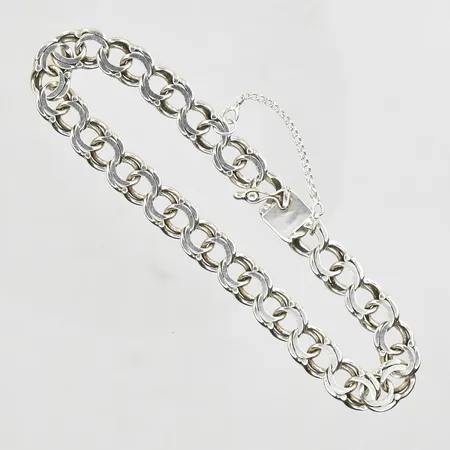 Armband Bismarck längd ca 20½cm, bredd 8mm, säkerhetskedja, tillverkat M10/1986, 830/1000 silver. Vikt: 15 g