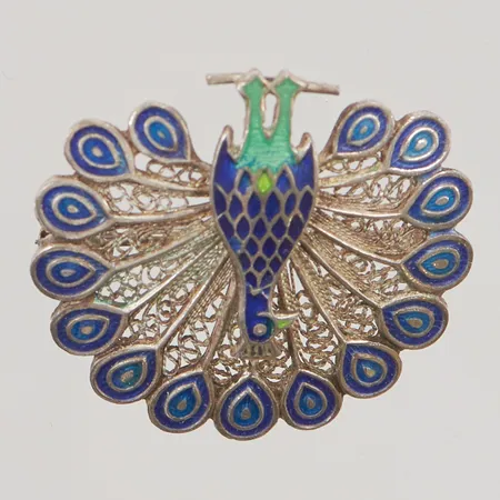 Brosch "påfågel" 26mm emaljdekor 830/1000 Silver 4,1g.