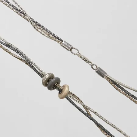 Collier treradigt, längd ca 42cm, bredd 1,5mm/st, trefärgat, 925/1000 silver Vikt: 25,1 g