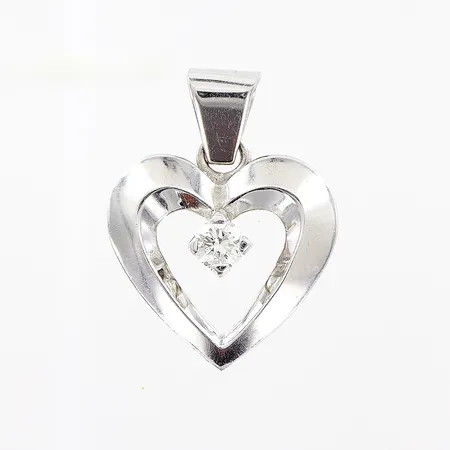 Hänge hjärta med diamant ca 0,10ct, 19mm, vitguld, 14K Vikt: 1,5 g