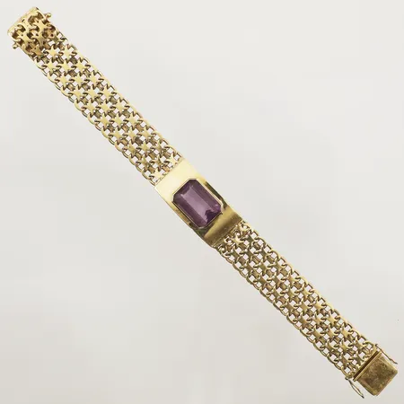 Armband X-länk med ametist, längd 19,5cm, bredd 17,5mm, Mikkov Ab August år 1963m 18K Vikt: 45,4 g