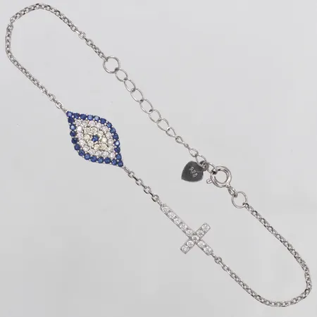 Armband med kors och öga, färgade stenar längd 16,5-19,5cm bredd 1,5-10,2mm, silver 925/1000 Vikt: 2,7 g