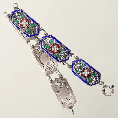 Armband med emaljdetaljer 18cm bredd 12mm silver 830/1000 Vikt: 11,8 g