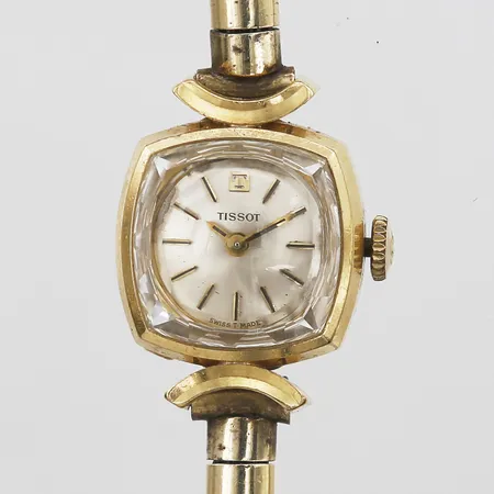 Damur Tissot manuell, manuell, mått 15 x 15mm,  boett i 18K guld, armband i förgylld metall. 