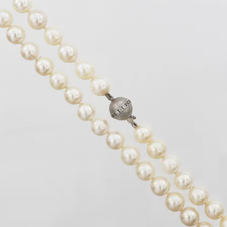 Pärlcollier odlade saltvattenpärlor Akoya Ø 8mm, lås i silver med vita stenar, längd: 48cm, bredd: 10mm, silver 925/1000 Vikt: 0 g