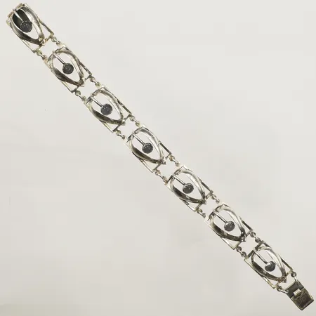 Armband med färgade stenar, längd 20,5cm, bredd 13,6mm, Raag & Havam Ab, år 1958 Silver 830/1000 Vikt: 17,9 g