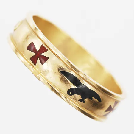 Ordensring med röd och svart emalj stl 21¼, bredd 6mm, Jan-Olov Gustavsson, Vartofta, Falköping, gravyr, 18K Vikt: 7,1 g