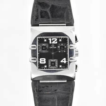 Damur Omega Constellation Quadra Chronograph, stål, quartz, boett 34x28mm, refnr 785.1201, serienr 58168661, cal 5200, diamantindex, läderband med viklås, inga tillbehör. Vikt: 0 g