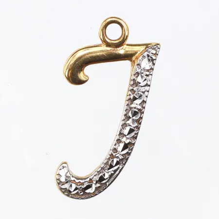 Berlock "J",röd och vitguld,ej stämplad,höjd ca 19.5 mm,18k. Vikt: 0,8 g