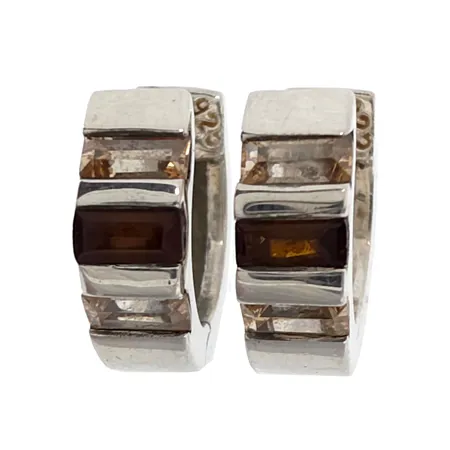 Örhängen Creoler, ett par, silver 925/1000, baguetteslipade stenar, Ø13 mm, bredd 4 mm Vikt: 3,8 g