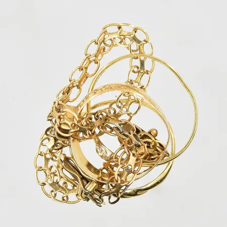 Diverse defekt guld med stenar, 18K. Vikt: 9,2 g