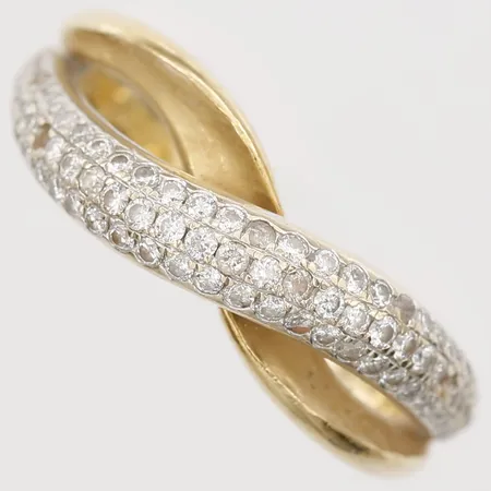 Ring med diamanter totalt 0,45ctv enligt gravyr stl:16¾, bredd 3-7mm, sex diamanter saknas, 18K  Vikt: 5,5 g