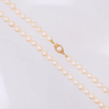 Pärlcollier med guldlås med pärla och diamanter 4 x ca 0,01ct, längd: 69cm, odlade saltvattenspärlor bredd: 6,7-6,8mm,18K Vikt: 0 g