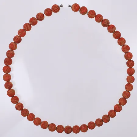 Collier med kulor av röd korall 46cm bredd: 10mm, dobbar i silver, passar till Ole Lynggaard lås Vikt: 0 g