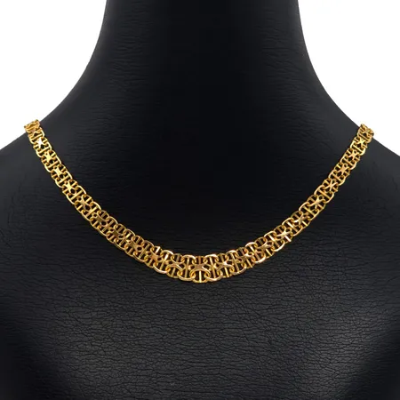 Halskedja X-länk med stav, 18K guld, doserad modell, Ekström Aktiebolag (DE), Falköping, svensk kontrollstämpel, längd knäppt 45,5 cm, bredd 5-8 mm, fint skick Vikt: 19 g