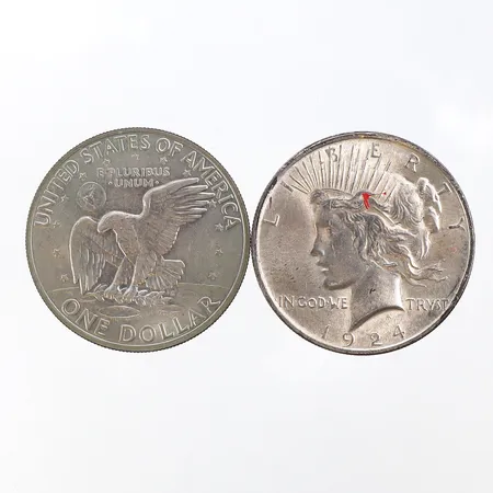 Mynt One Dollar 1924,mynt One Dollar 1972,silver. Vikt: 49,2 g