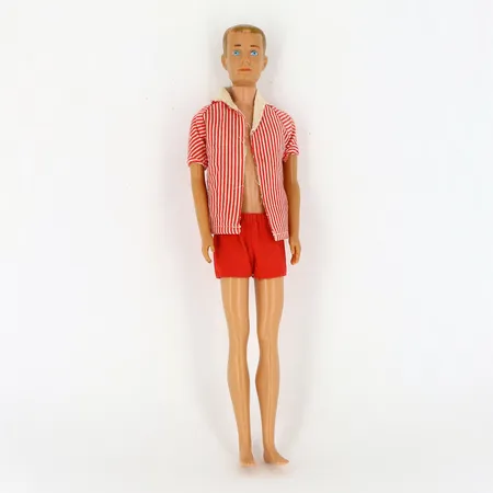 Barbie Ken docka, 1960 by mattle, Inc, Hawthorne california u.s.a 1961-1963, kläder med fläckar, slitage