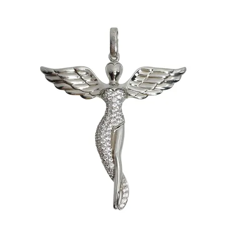 Hänge större modell ENGELSRUFER silver 925/1000, Rodiumpläterad, Cubic Zirconia, längd inkl. ögla 56 mm, bredd 44 mm, stenar utan anmärkning, fint skick  Vikt: 7,6 g