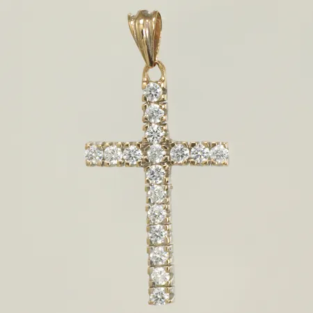 Hänge "kors" med vita stenar 18 x 35mm, 18K, 2,4g 