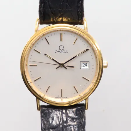 Herrur Omega quartz utan gravyr, Ø32,5mm, datum, behov av batteribyte, 18k