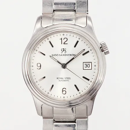 Herrur Sjöö Sandström Royal Steele Automatic Ø36mm, snr: 280/MMIV  stål, automatisk, datumfönster, inre omkrets ca. 17cm, inga övriga