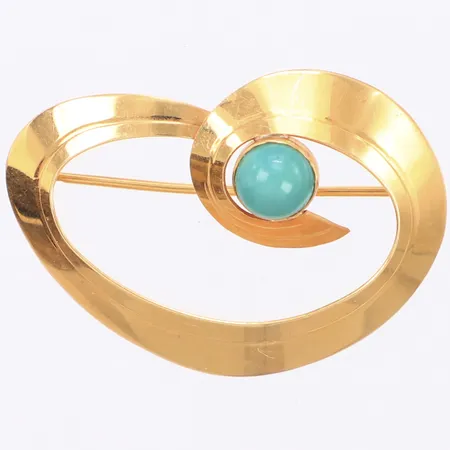 Brosch grön sten längd 34mm, bredd 24mm, Guldvaruhuset Aktiebolag Stockholm 1965, 18K  Vikt: 3,5 g