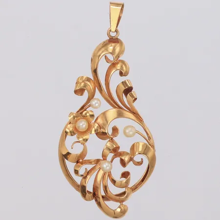 Hänge med odlade pärlor 59x27mm, Guldvaruhuset år 1948, 18K Vikt: 5,4 g