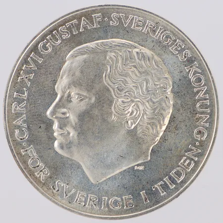 Minnesmynt 200kr, ändrad successionsordning 1980, Ø36mm, silver 925/1000 Vikt: 27 g