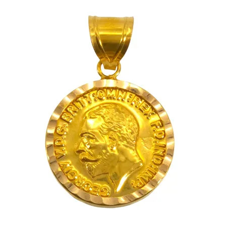 Hänge 21K guld, myntliknade objekt, stämplad på öglan, längd inkl. ögla 35 mm, Ø22,5 mm Vikt: 3 g