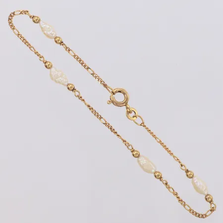 Armband med imitationspärlor, längd ca 18cm, bredd 1,3-3,7mm, 8K Vikt: 1,6 g