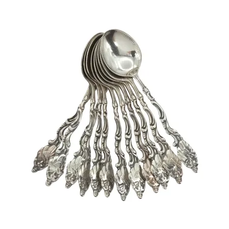 Kaffeskedar silver 12 stycken, längd 10 cm, kontrollstämpel, bruksskick  Vikt: 126,2 g