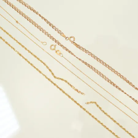 3 halskedjor Singapore Cordell, trasiga och defekta, 14K 7g totalt. 