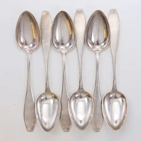 Sex skedar längd 16,5cm, finska stämplar, gravyr, silver 813/1000 Vikt: 142,7 g