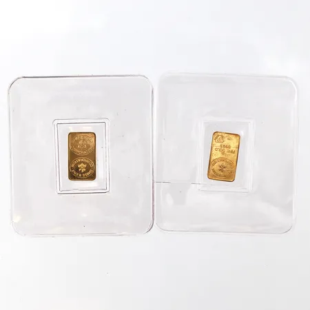 Miniatyrtackor 2 st på 1 gram vardera,Swiss Bank Corporation,24k. Vikt: 2 g