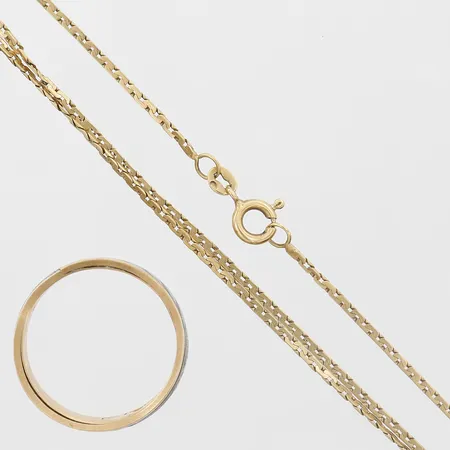 Kedja och ring del i metall, trasiga, 18K  Vikt: 10,9 g