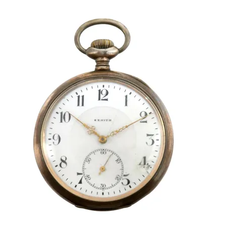 Fickur Zenith, silver (2 boetter i silver), Ø54,5 mm, manuell - fungerar, boettnummer 3218290, intryckning kanten,  skadad urtavla, gravyr, 100g Vikt: 100 g