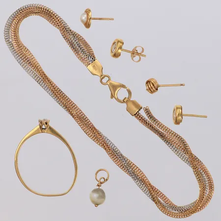 Diverse guld, pärlor, stenar, 18K Vikt: 8,3 g