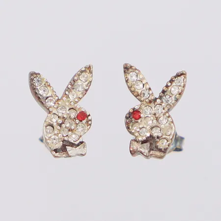 Örhängen med vita samt röda stenar, längd 12,0mm, bredd 8,2mm, silver 925/1000  Vikt: 2,1 g