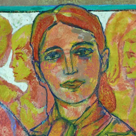 Tavla Endel Köks figurscen, blandteknik på papper, signerad, daterad 1967, ca 75x56cm, ej inramad, hanteringsskador. Skickas med postpaket.