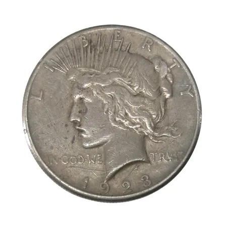Mynt, silverdollar, (Peace Dollar), USA 1923, silver 900/1000, Ø38 mm, oputsad patina  Vikt: 26,7 g