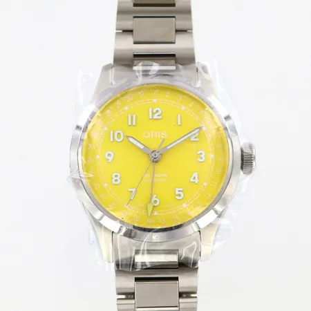 Herrur Oris Big Crown Pointer Date, automatisk, Ø39mm, Ref-nr:0175477984069, serie nr: 4137438, i rostfritt stål, länkens innermått ca 19cm, Bredd: 17-21mm, viktlås, nyskick, orginal box och cert. 