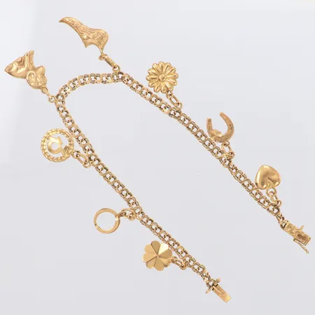 Armband Bismarck med åtta berlocker, längd 19cm, bredd 4mm, 18K Vikt: 8,6 g