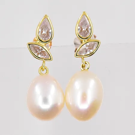 Örhängen med pärlor och vita stenar längd 22mm GHA, Ø 7,2mm 18K Vikt: 2,1 g