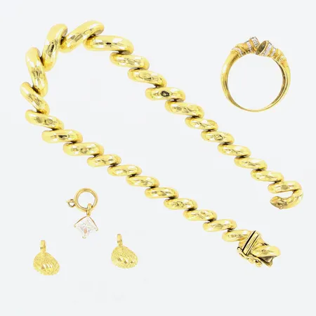 Diverse smycken, armband, ring, 3 hängen defekter, 14K Vikt: 16,4 g