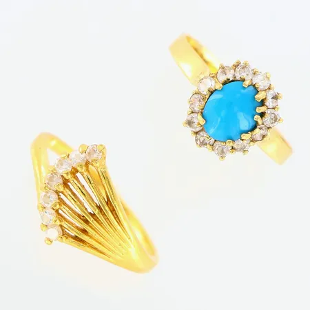 2 ringar med stenar, skevheter/defekter, 21K Vikt: 5,5 g