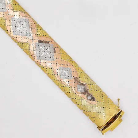 Armband trefärgad längd 18cm bredd 24,3mm förgylld silver 925/1000 Vikt: 59,2 g