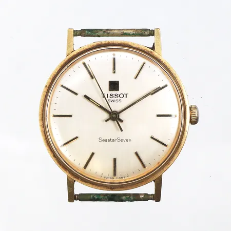 Herrur Tissot Seastar Seven,tickar igång men ej funktionstestad,gravyr,diameter ca 33.5 mm,totalvikt 26.6 gram,18k.