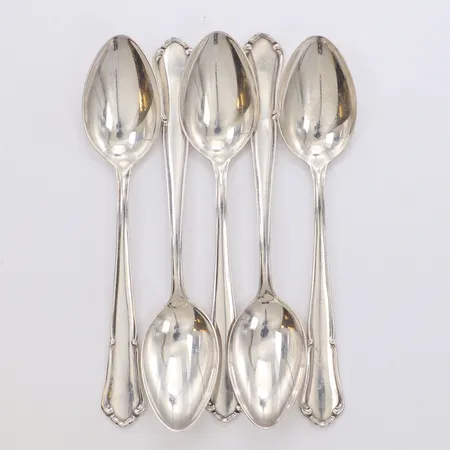 5 Kaffeskedar längd 12cm gravyr, 830/1000 silver Vikt: 81 g