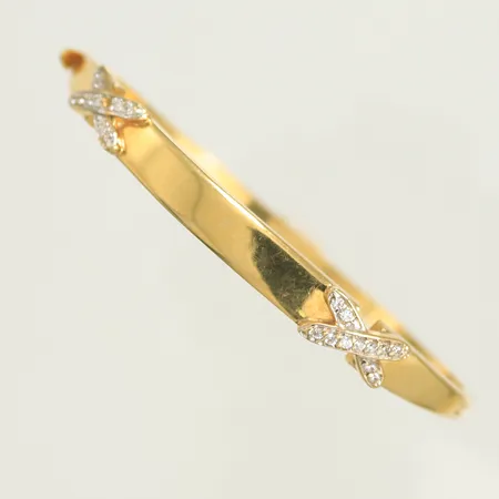 Armring öppningsbar med vita stenar Ø 55 x 65mm (repig, defekt i lås) 18K, 11,8g 